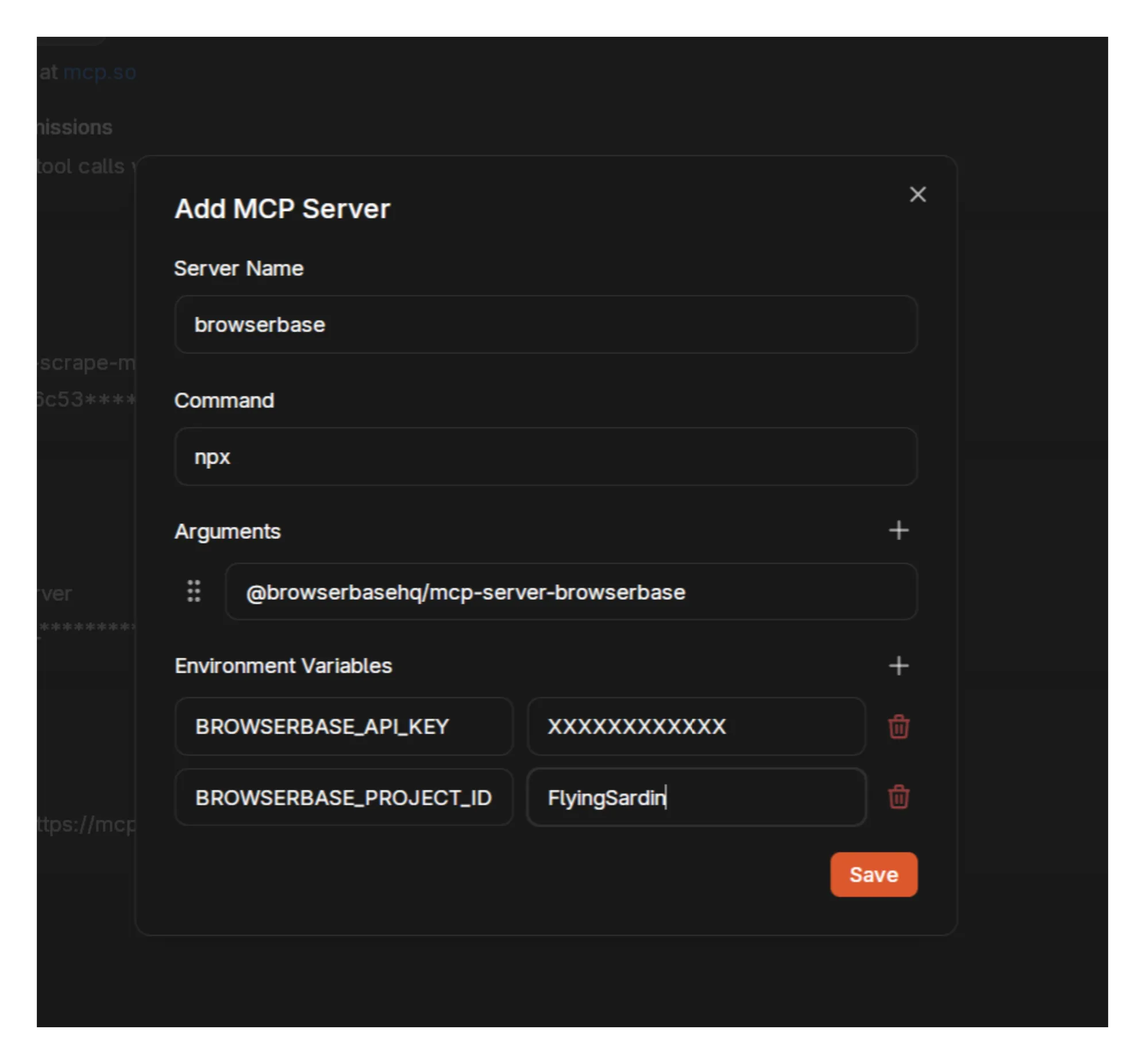 Jan MCP server configuration with Browserbase settings