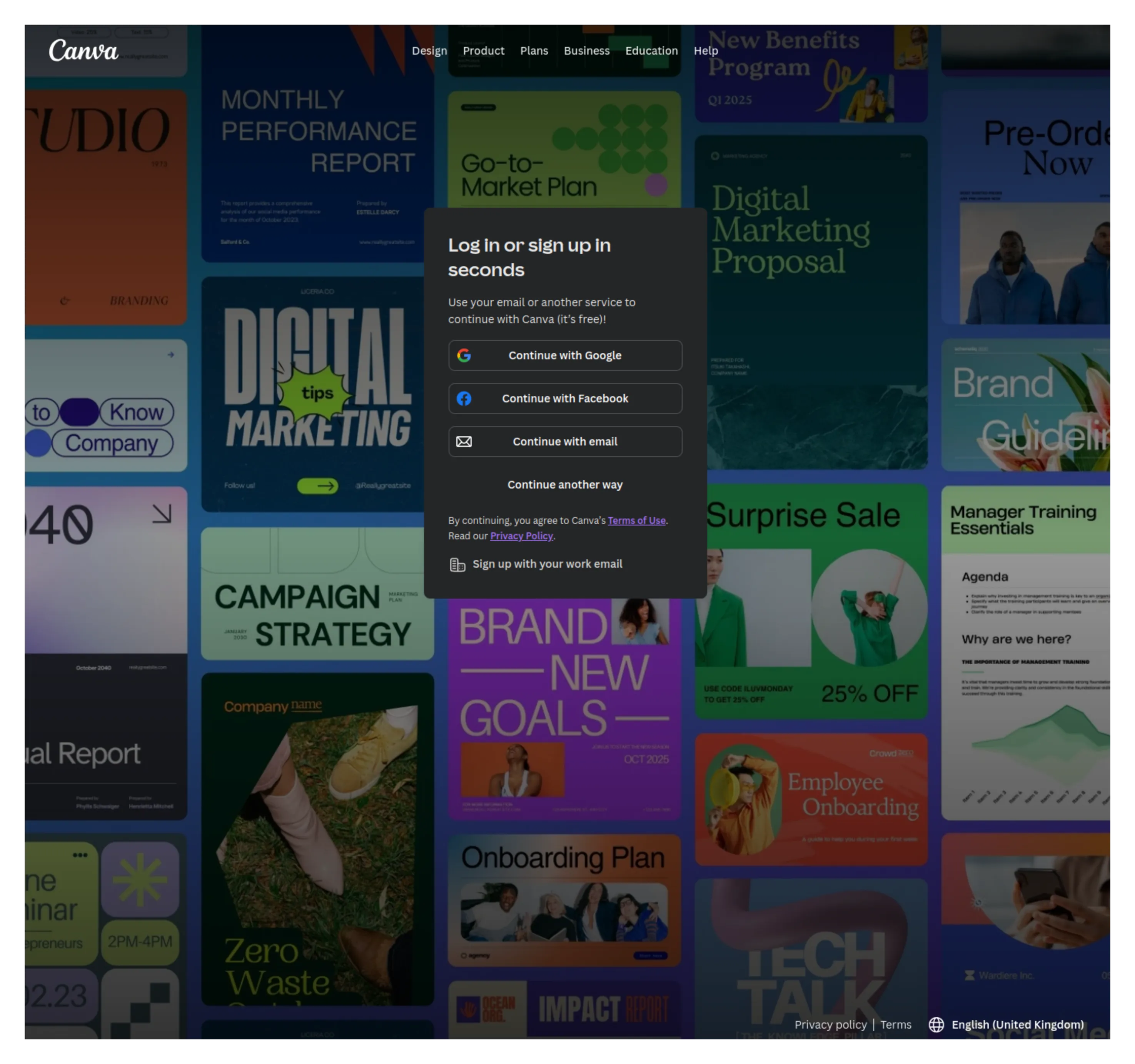 Canva authentication page